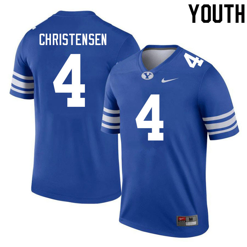 Youth #4 Caleb Christensen BYU Cougars College Football Jerseys Sale-Royal - Click Image to Close